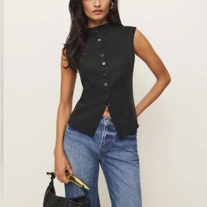 Reformation Black Button-Front Sleeveless Top